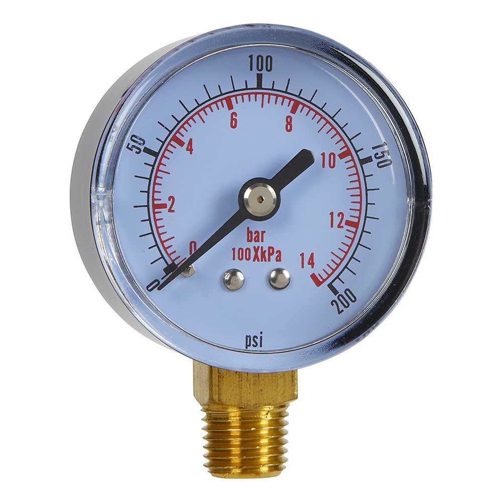 Klutch | Air Pressure Gauge | Bottom Mount| 200 PSI