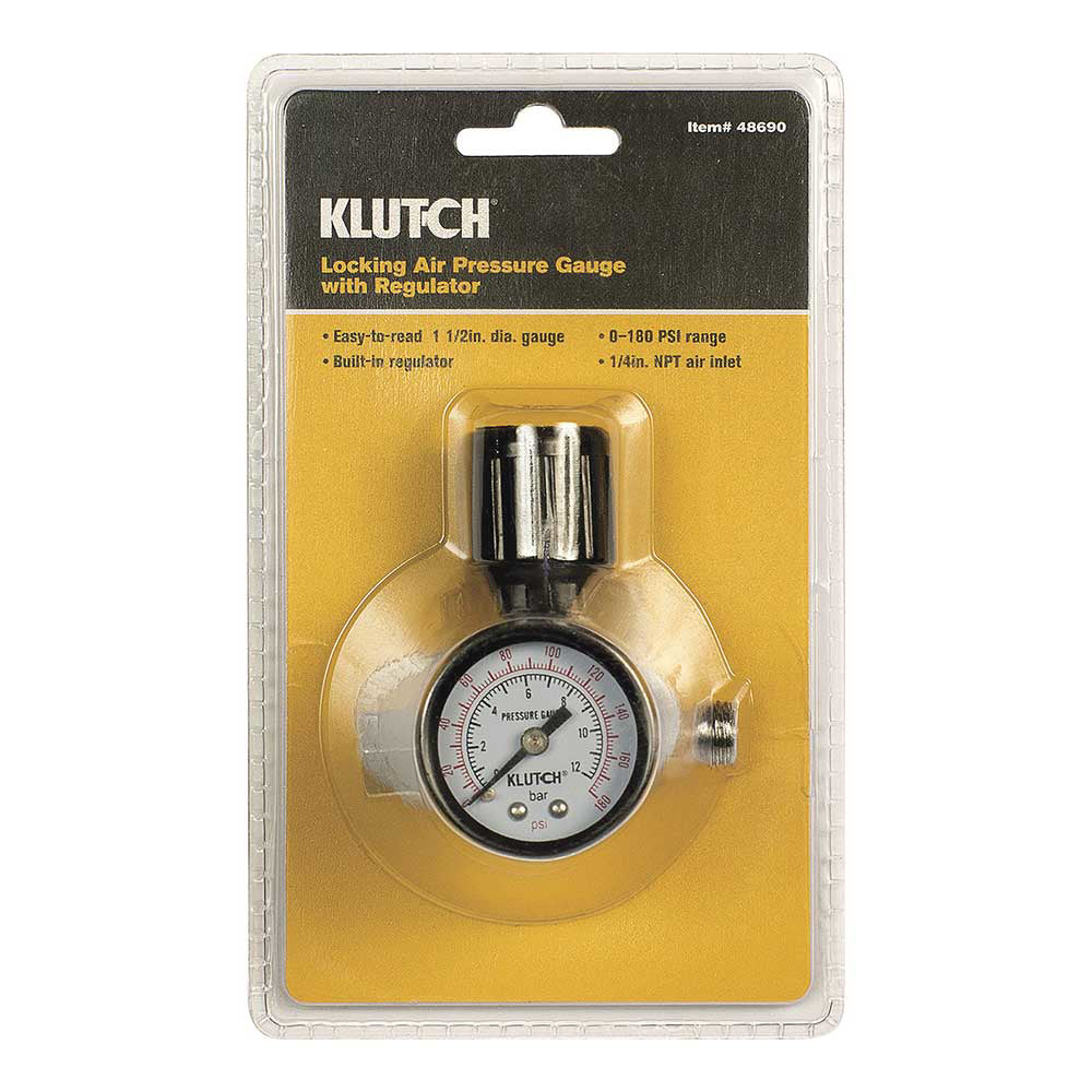 Klutch | Locking Air Pressure Gauge with Regulator | 180 PSI