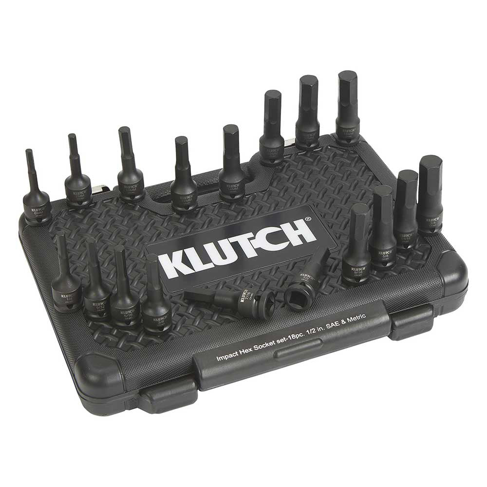 Klutch | Drive Impact Hex Socket Set | 1/2-In. | SAE and Metric