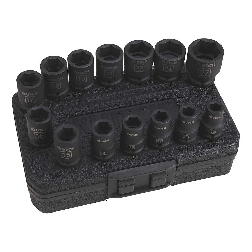 Klutch | Drive Impact Socket Set | 1/2-In. | Chrome | Metric