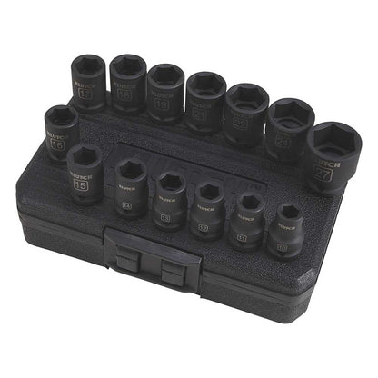 Klutch | Drive Impact Socket Set | 1/2-In. | Chrome | Metric