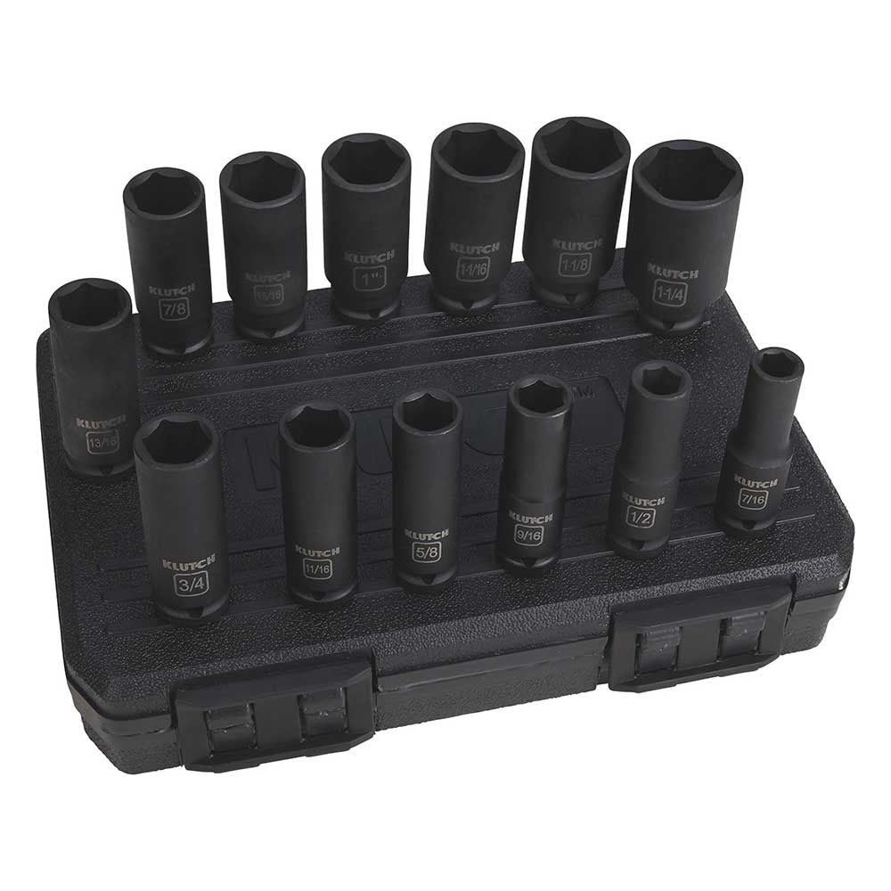 Klutch | Drive Deep Impact Socket Set | 1/2-In. | Chrome Moly