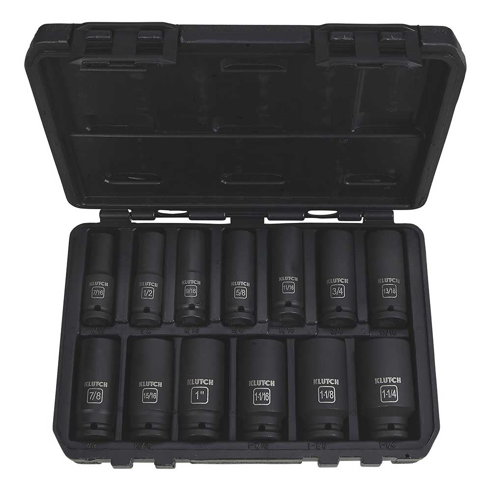 Klutch | Drive Deep Impact Socket Set | 1/2-In. | Chrome Moly