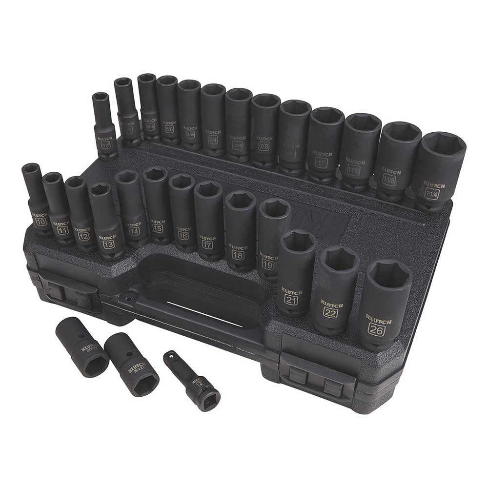 Klutch | Deep Drive Impact Socket Set| 1/2-In. | SAE and Metric
