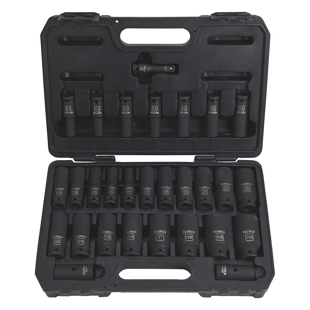Klutch | Deep Drive Impact Socket Set| 1/2-In. | SAE and Metric