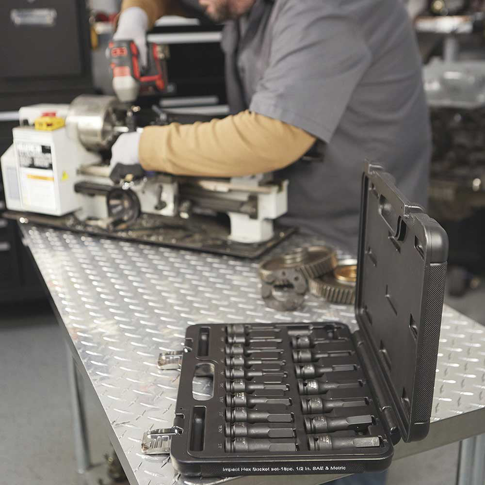 Klutch | Drive Impact Hex Socket Set | 1/2-In. | SAE and Metric