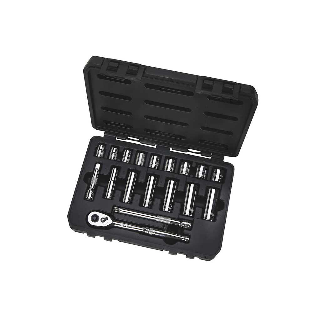Klutch Drive Socket Set | 3/8-In. Drive | 18-Pc Metric