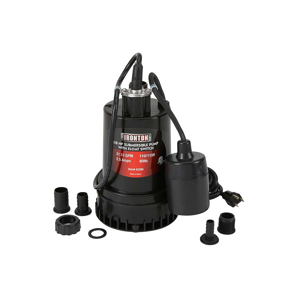 Ironton Submersible Pump W/ Float Switch Auto On/Off| 1,268 GPH | 1/8-HP | 1-In. Port