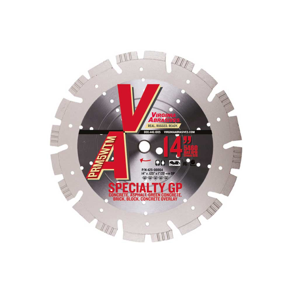 Virginia Abrasives Blade | 14-In. PRM Specialty General Purpose | 14-In. X .125-In. X 1-In./20mm