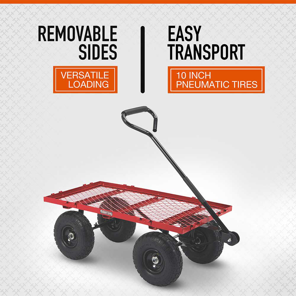 Ironton Steel Garden Cart | 400-Lb. Capacity | 38-In. X 18-1/2-In. X 21-In. | 10-In. Pneumatic
