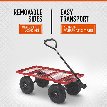 Ironton Steel Garden Cart | 400-Lb. Capacity | 38-In. X 18-1/2-In. X 21-In. | 10-In. Pneumatic