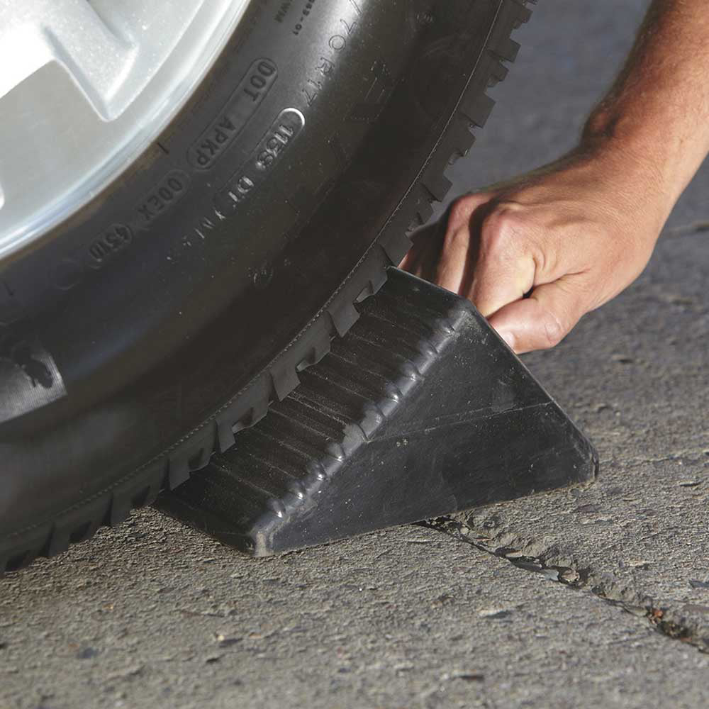 Ironton Nylon Reinforced Rubber Wheel Chock with Handle