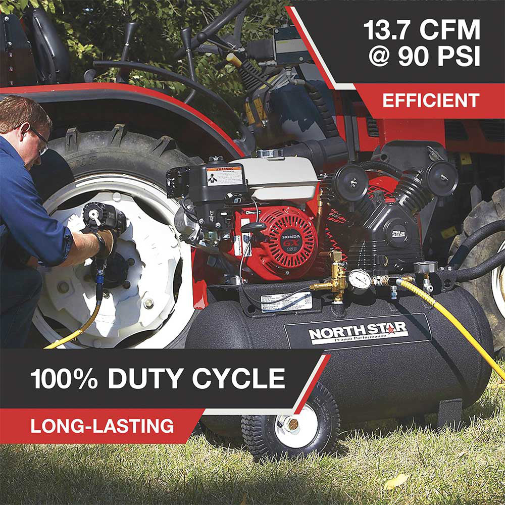 NorthStar Portable Gas Powered Air Compressor | 20-Gal | 13.7 CFM @ 90 PSI | GX160