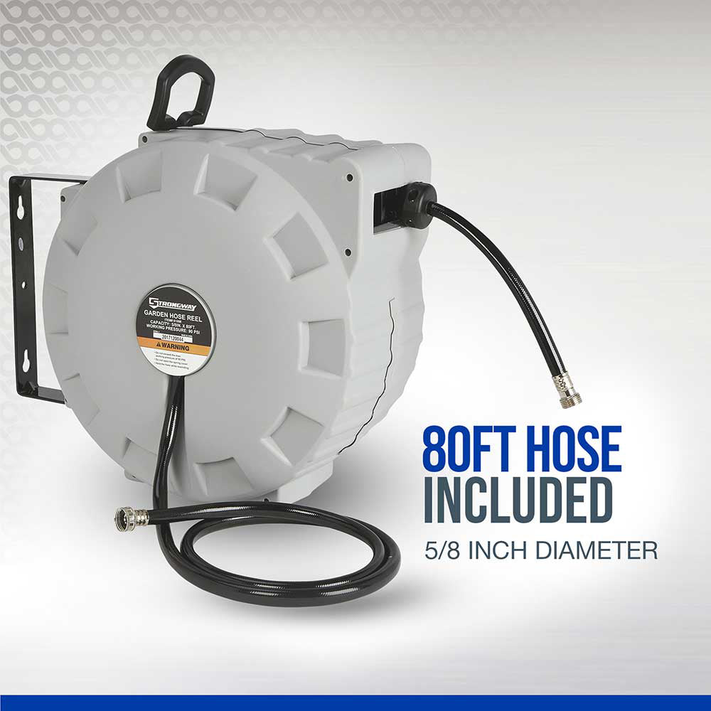 Strongway Retractable Garden Hose Reel | With 5/8 In. Dia x 80 Ft. Hose | Wall Mount