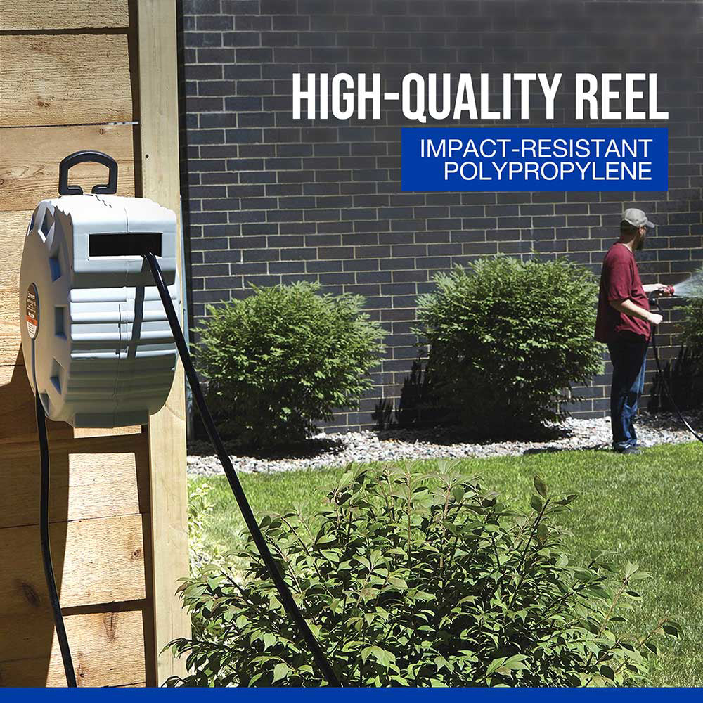 Strongway Retractable Garden Hose Reel | With 5/8 In. Dia x 80 Ft. Hose | Wall Mount