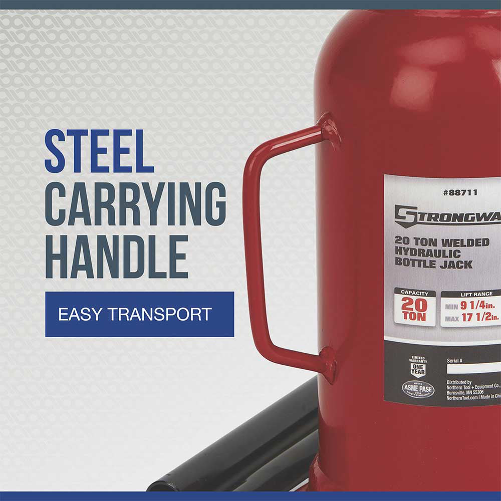 Strongway 20-Ton Hydraulic Bottle Jack with Welded Base 20-Ton Hydraulic Bottle Jack with Welded