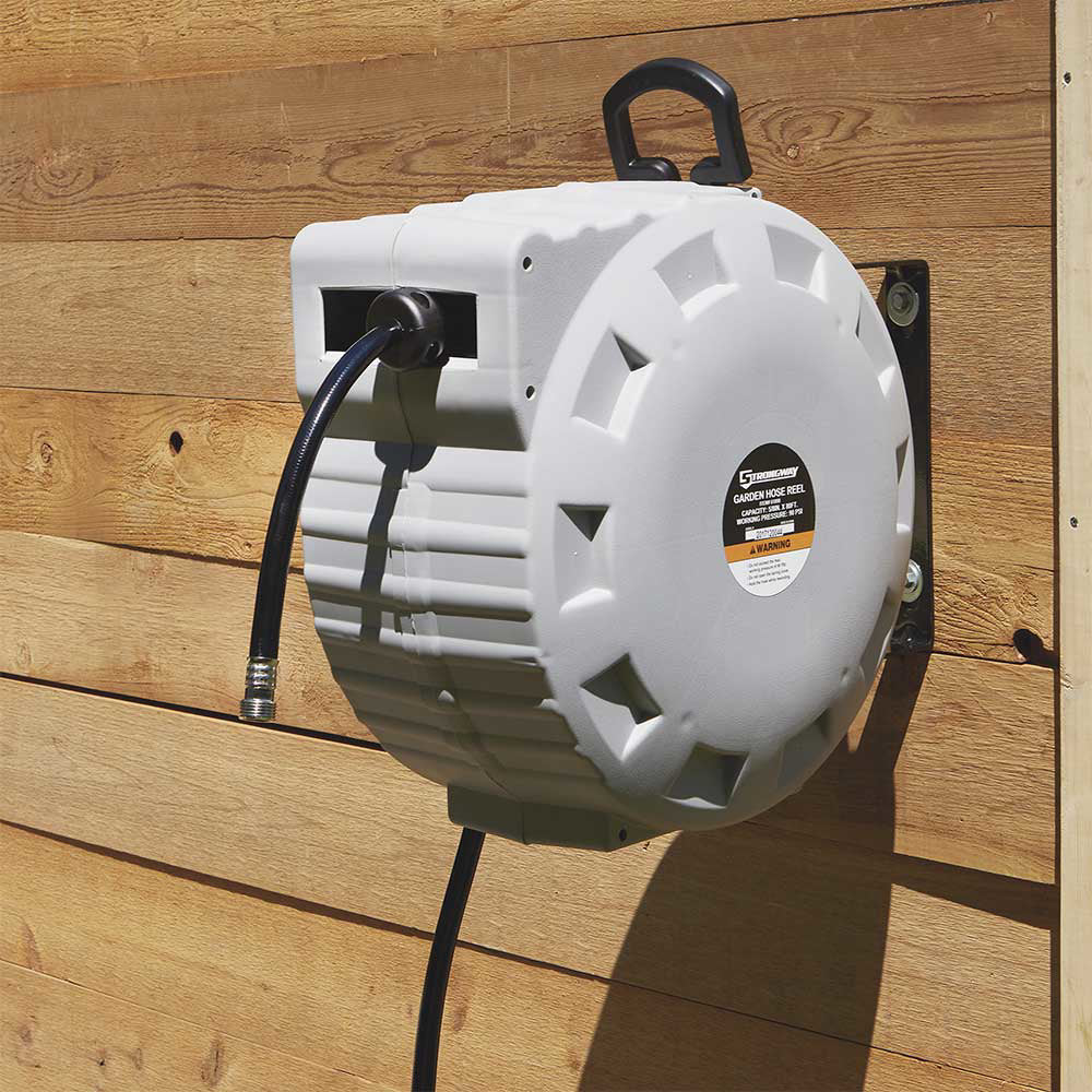 Strongway Retractable Garden Hose Reel | With 5/8 In. Dia x 80 Ft. Hose | Wall Mount