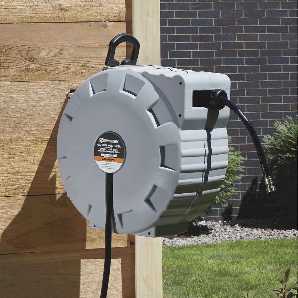 Strongway Retractable Garden Hose Reel | With 5/8 In. Dia x 80 Ft. Hose | Wall Mount