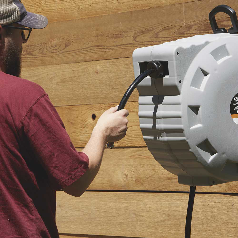 Strongway Retractable Garden Hose Reel | With 5/8 In. Dia x 80 Ft. Hose | Wall Mount