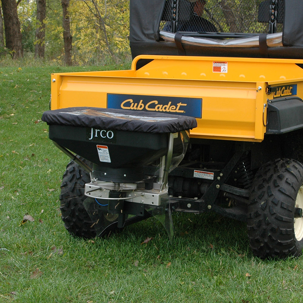 Jrco Broadcaster Spreader | Hitch Mount Attachment | Cable Control | For Side-by-Side Utility Vehicles, Stand-On Aerators, and Other Mowers or Blowers Equipped with Square Hitch Receiver Mount