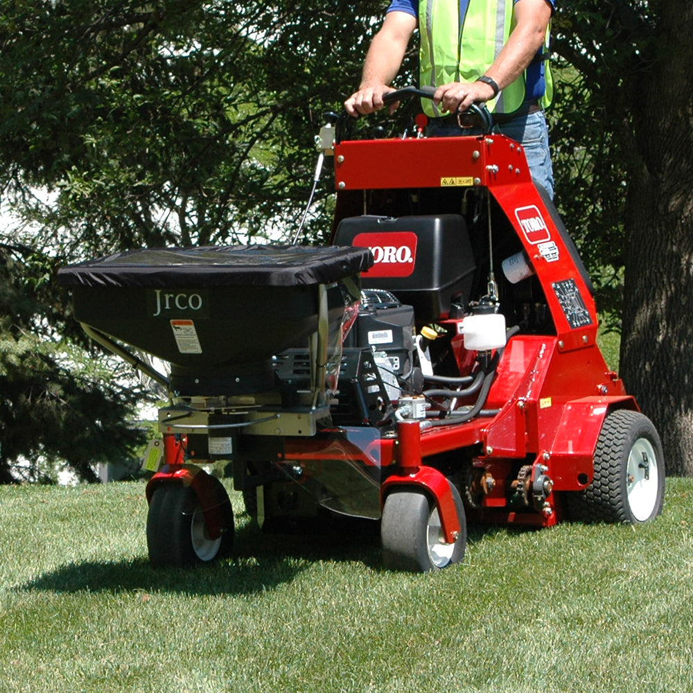 Jrco Broadcaster Spreader | Hitch Mount Attachment | Cable Control | For Side-by-Side Utility Vehicles, Stand-On Aerators, and Other Mowers or Blowers Equipped with Square Hitch Receiver Mount