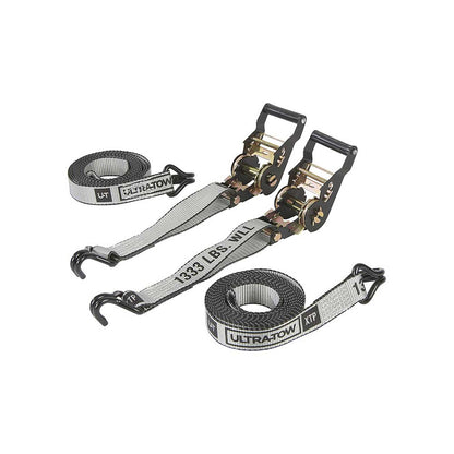 Ultra-Tow Auto Self-Tension Ratchet Strap J-Hook | 1.5-In. x 14-Ft. | 4,000-Lb. - 1,333-Lb. | Gray