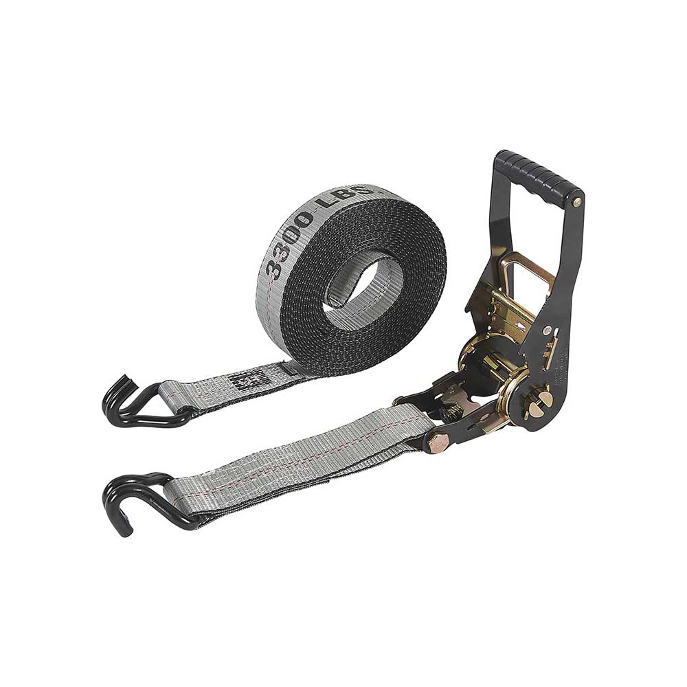 Ultra-Tow Auto Self-Tension Ratchet Strap J-Hook | 2-In. x 27-Ft. | 3,300-Lb. - 10,000-Lb. | Gray