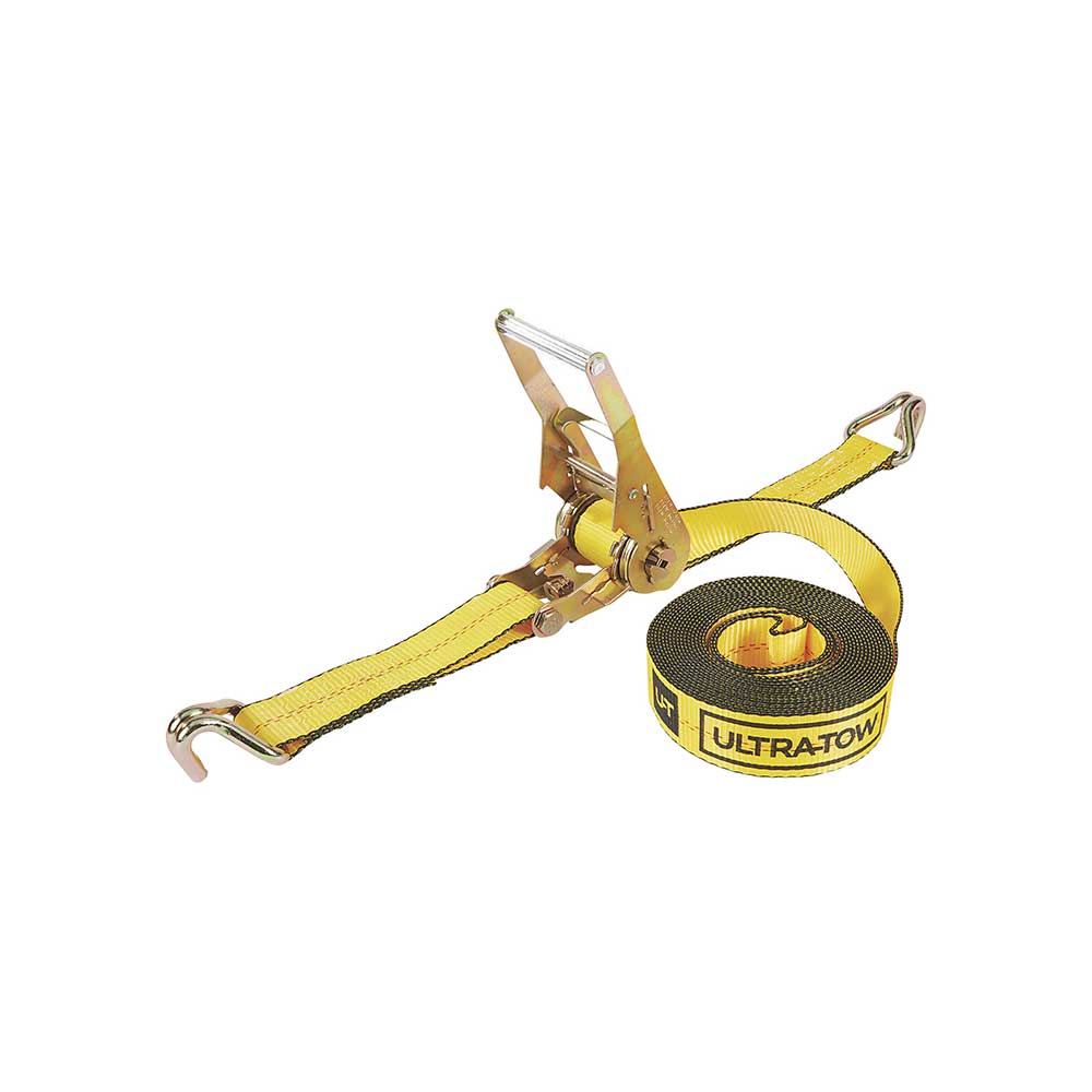 Ultra-Tow Auto Self-Tension Ratchet Strap J-Hook | 2-In. x 27-Ft. | 3,300-Lb. - 10,000-Lb. | Yellow