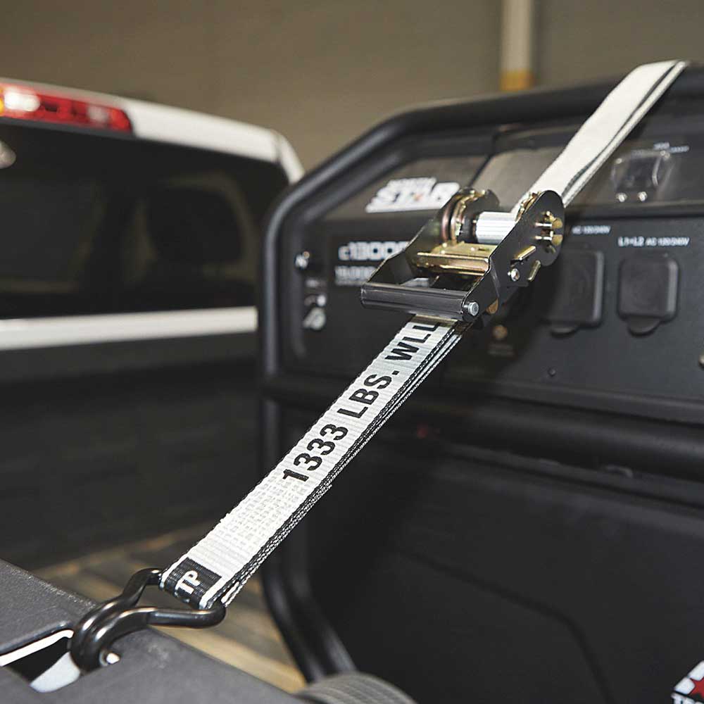 Ultra-Tow Auto Self-Tension Ratchet Strap J-Hook | 1.5-In. x 14-Ft. | 4,000-Lb. - 1,333-Lb. | Gray