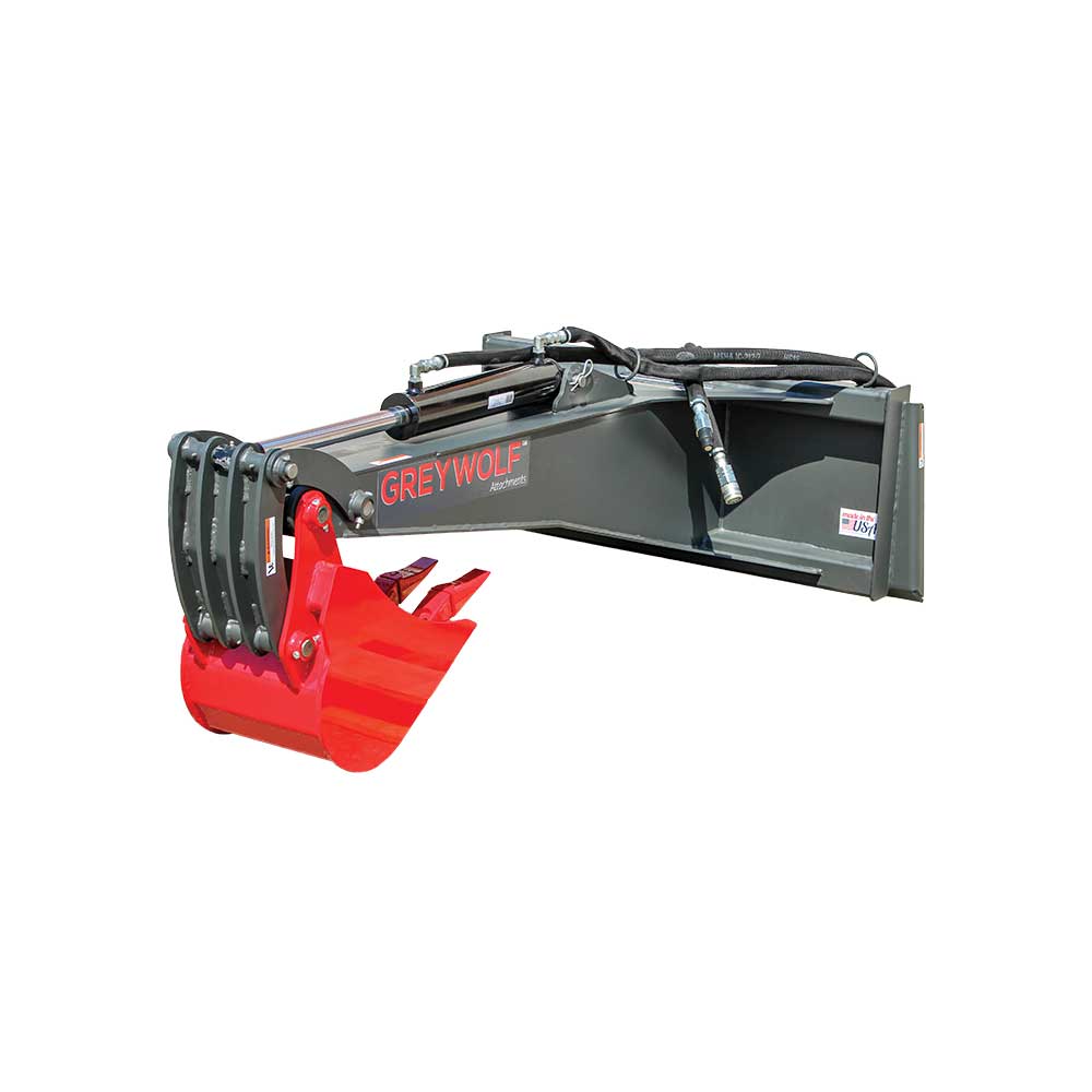 GREYWOLF Backhoe Attachment for Skid Steer Loaders | Gray/Red Powder Coat