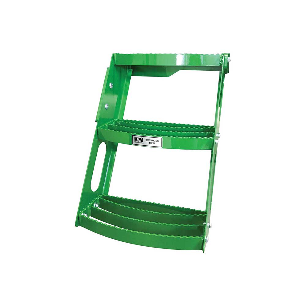 K&M Mfg Step Kit for John Deere Regular Series Tractors | 3-Step Unit | Bolt-On Design | LH | Green
