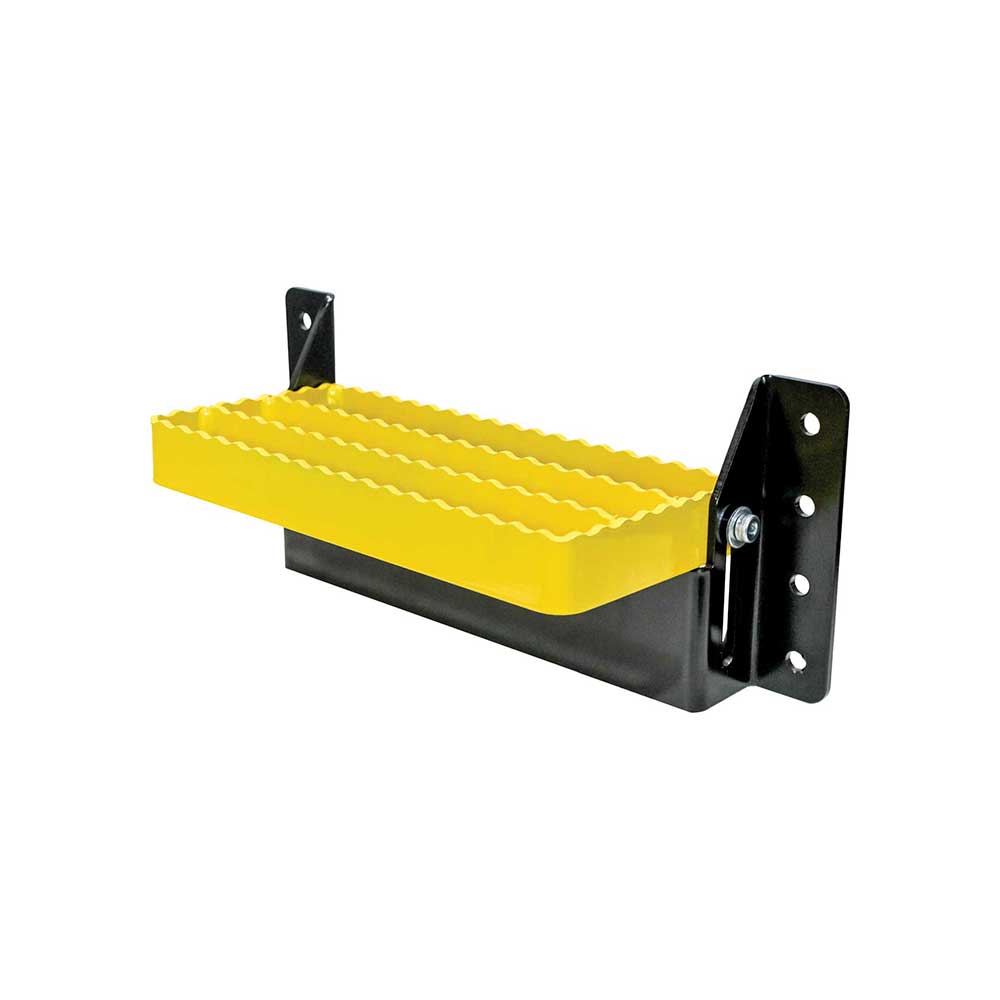 K&M Mfg Universal Flip-Up Tractor Step | Yellow/Black Powder Coat Finish