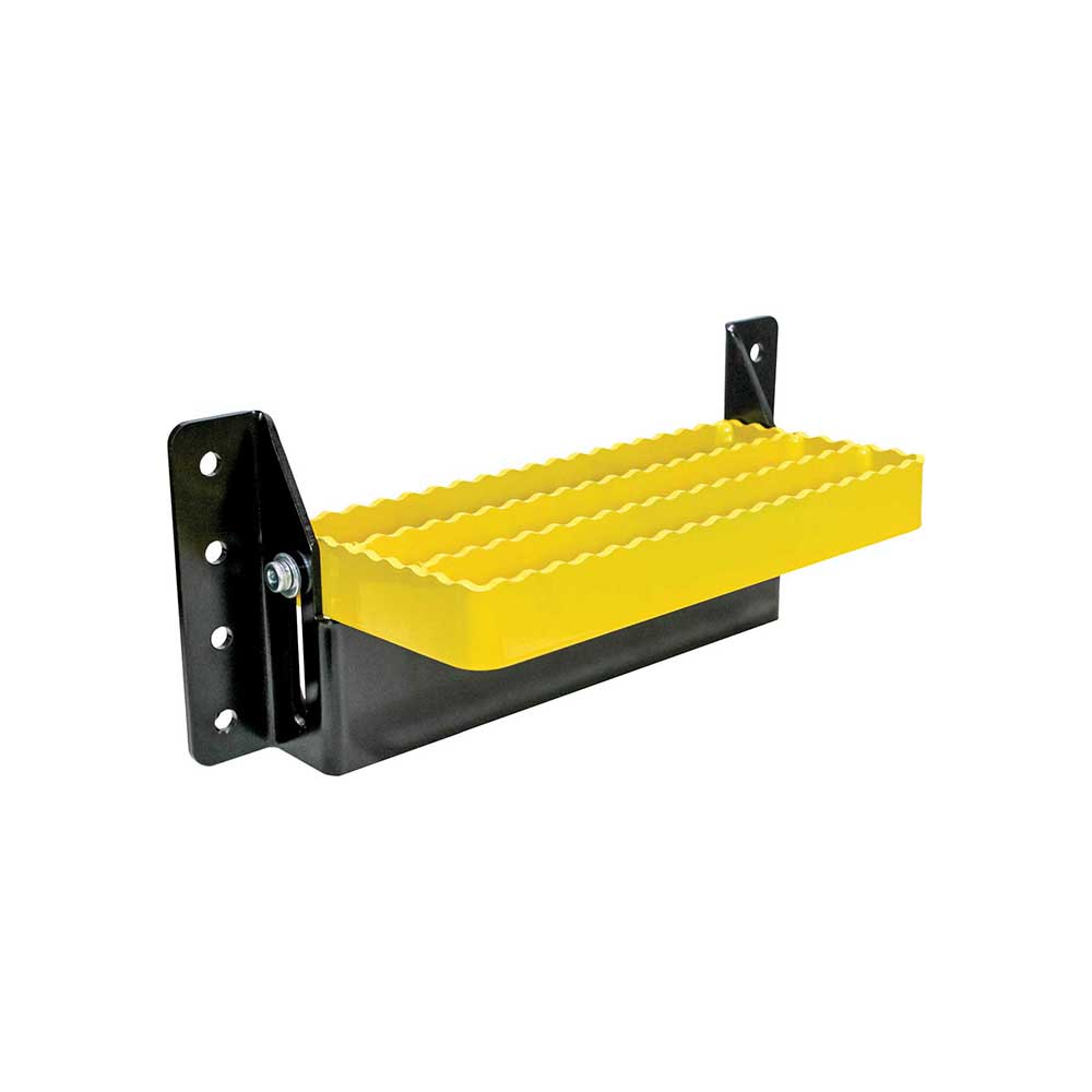 K&M Mfg Universal Flip-Up Tractor Step | Yellow/Black Powder Coat Finish