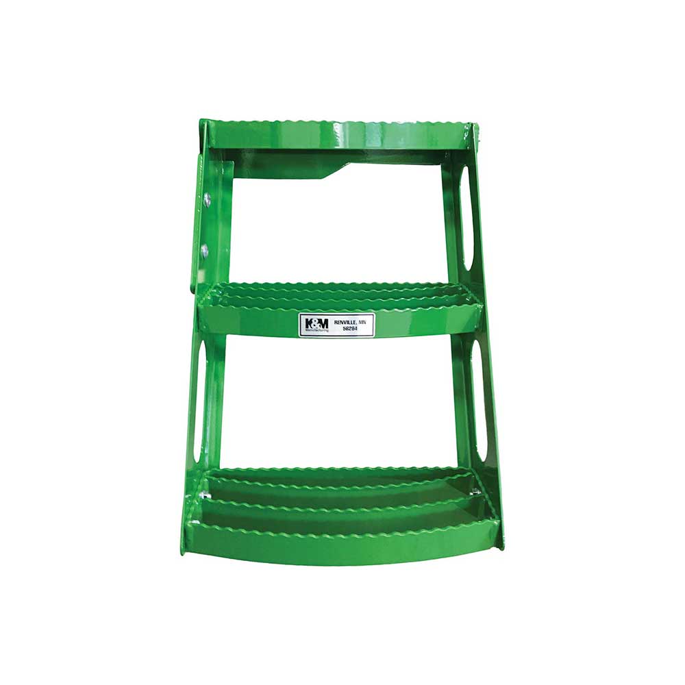 K&M Mfg Step Kit for John Deere Regular Series Tractors | 3-Step Unit | Bolt-On Design | LH | Green