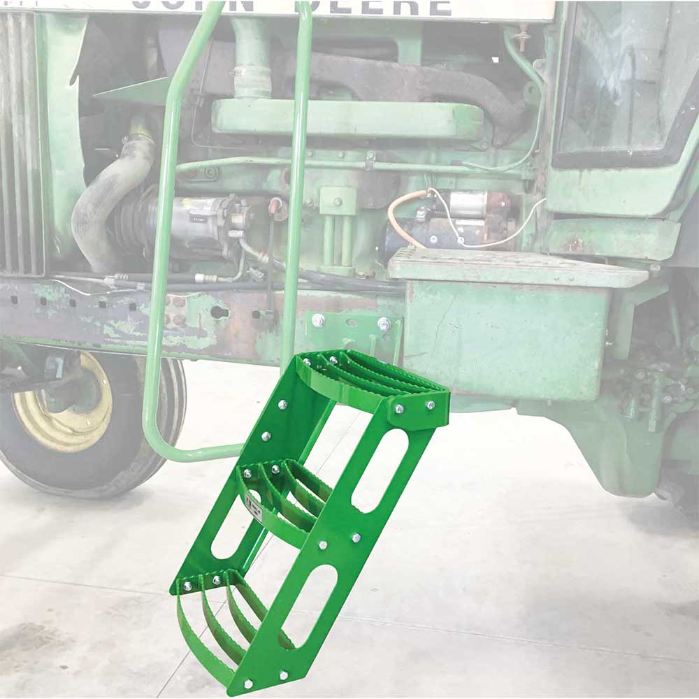 K&M Mfg Step Kit for John Deere Regular Series Tractors | 3-Step Unit | Bolt-On Design | LH | Green