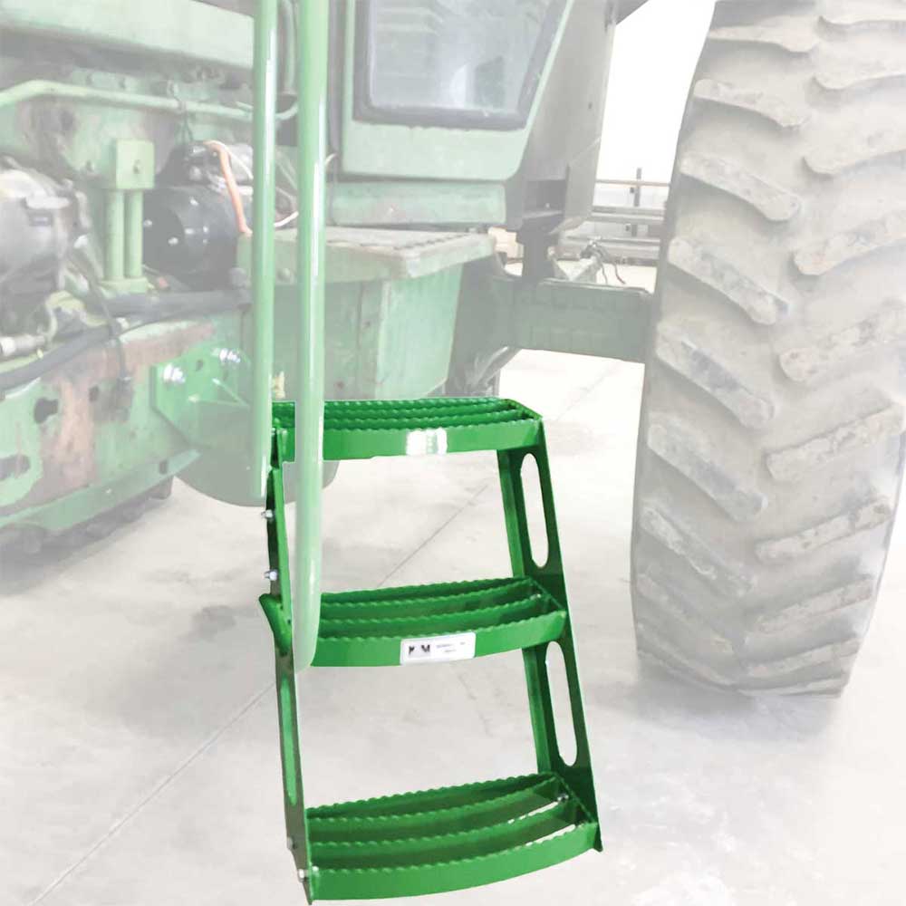 K&M Mfg Step Kit for John Deere Regular Series Tractors | 3-Step Unit | Bolt-On Design | LH | Green