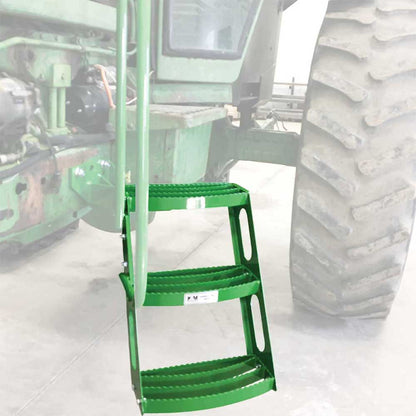 K&M Mfg Step Kit for John Deere Regular Series Tractors | 3-Step Unit | Bolt-On Design | LH | Green