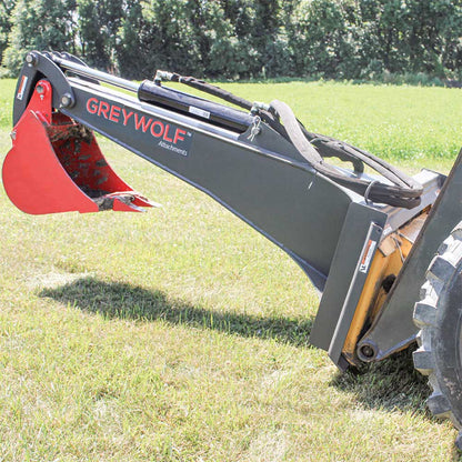 GREYWOLF Backhoe Attachment for Skid Steer Loaders | Gray/Red Powder Coat