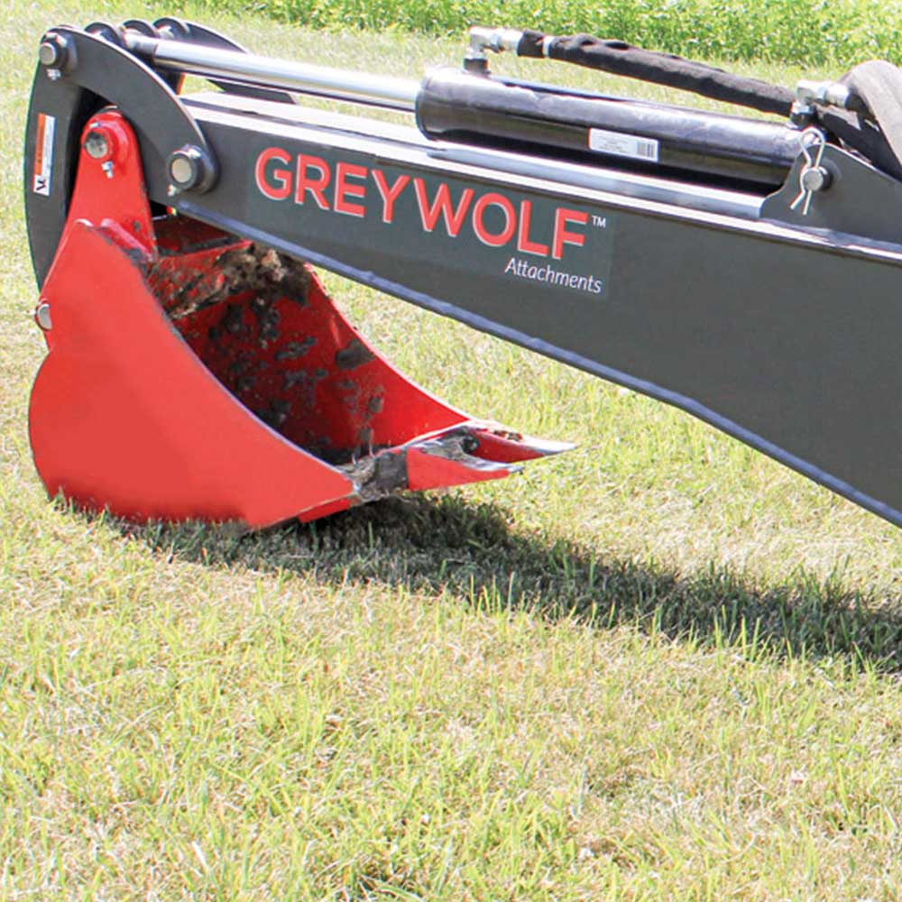 GREYWOLF Backhoe Attachment for Skid Steer Loaders | Gray/Red Powder Coat