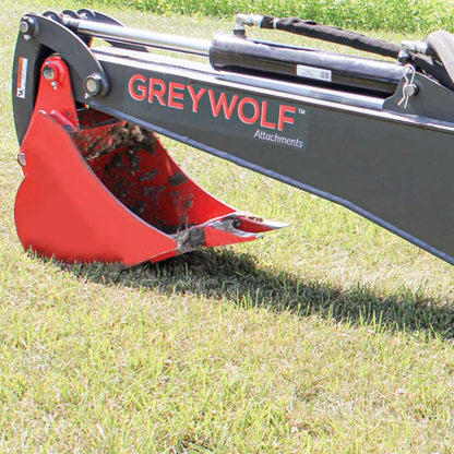GREYWOLF Backhoe Attachment for Skid Steer Loaders | Gray/Red Powder Coat