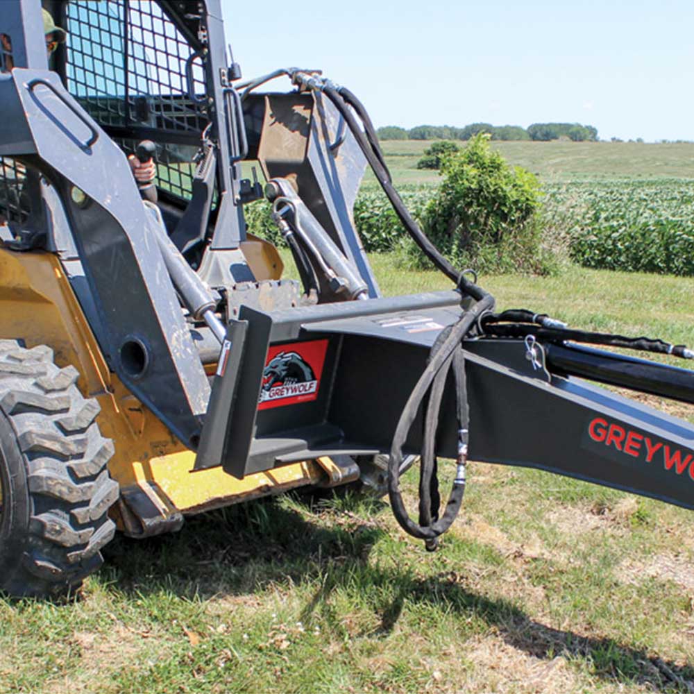 GREYWOLF Backhoe Attachment for Skid Steer Loaders | Gray/Red Powder Coat