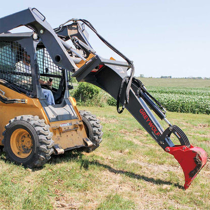 GREYWOLF Backhoe Attachment for Skid Steer Loaders | Gray/Red Powder Coat