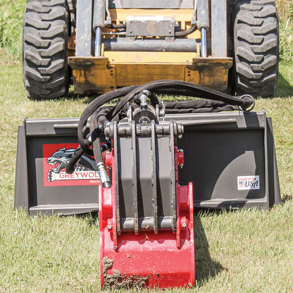 GREYWOLF Backhoe Attachment for Skid Steer Loaders | Gray/Red Powder Coat