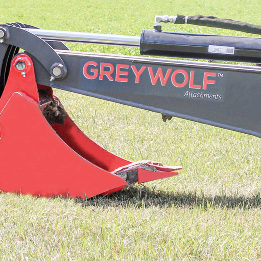 GREYWOLF Backhoe Attachment for Skid Steer Loaders | Gray/Red Powder Coat