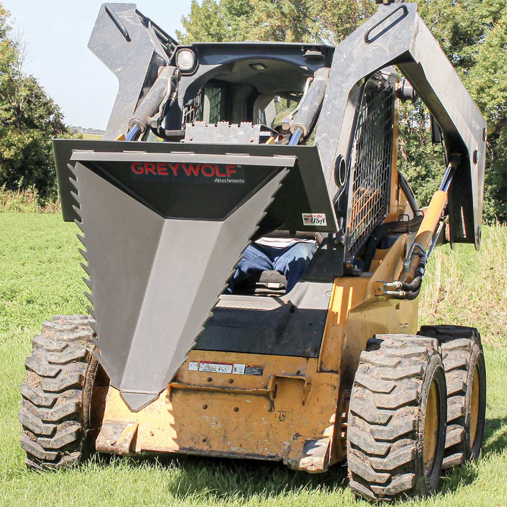 GREYWOLF Stump Bucket Attachment for Skid Steer Loaders | Gray Powder Coat