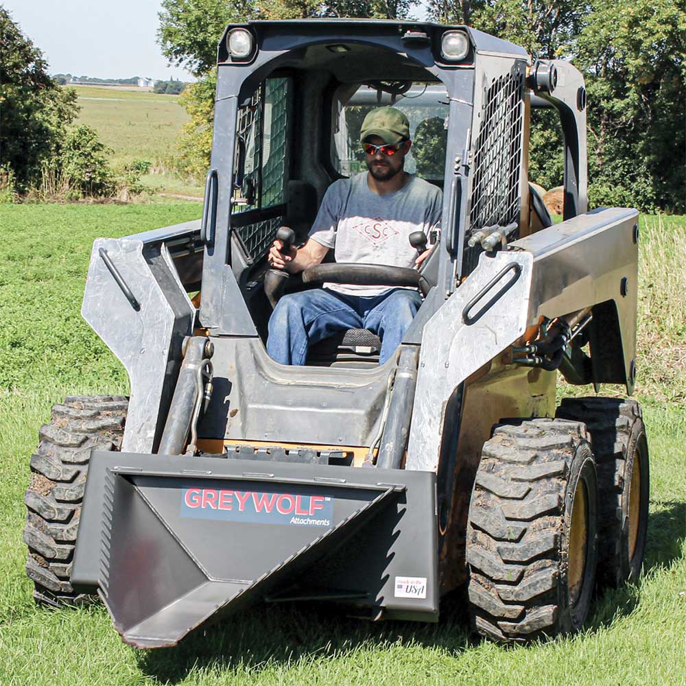 GREYWOLF Stump Bucket Attachment for Skid Steer Loaders | Gray Powder Coat