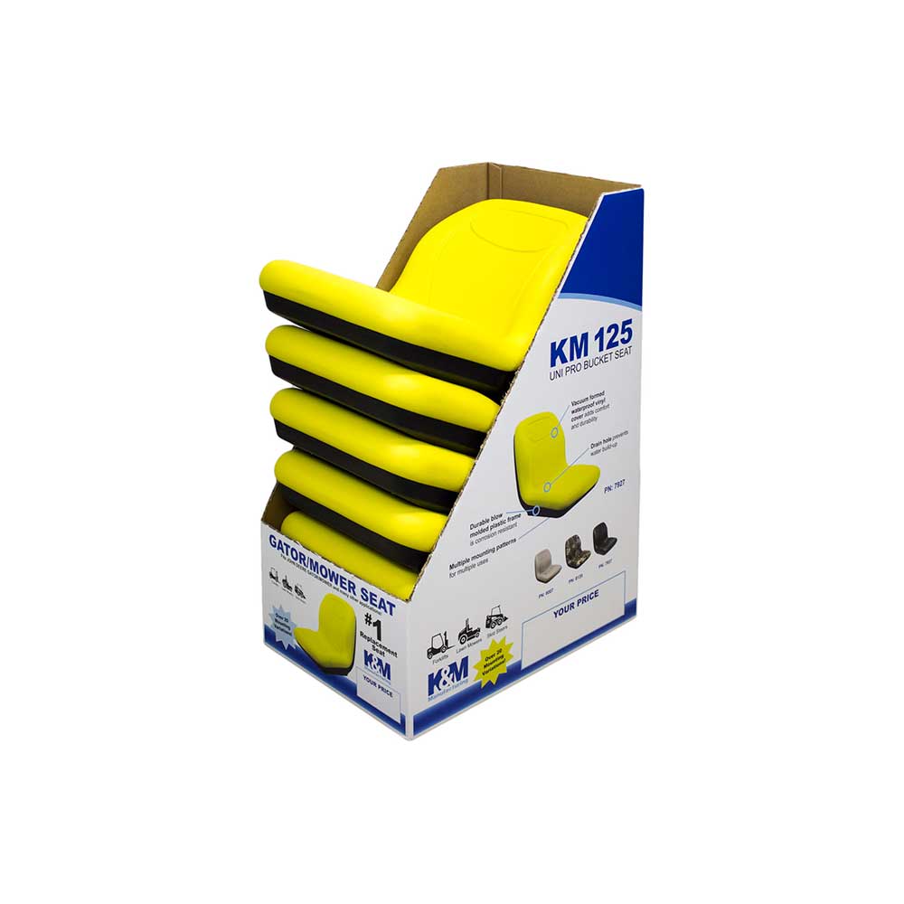 Uni Pro 125 Bucket Seat Display Box | 1 Display Stand & 5 Yellow Vinyl Seats