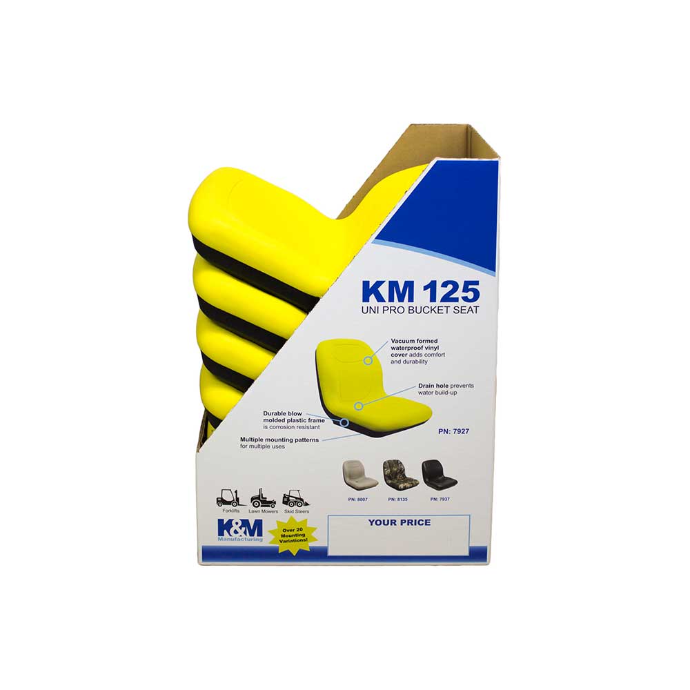 Uni Pro 125 Bucket Seat Display Box | 1 Display Stand & 5 Yellow Vinyl Seats