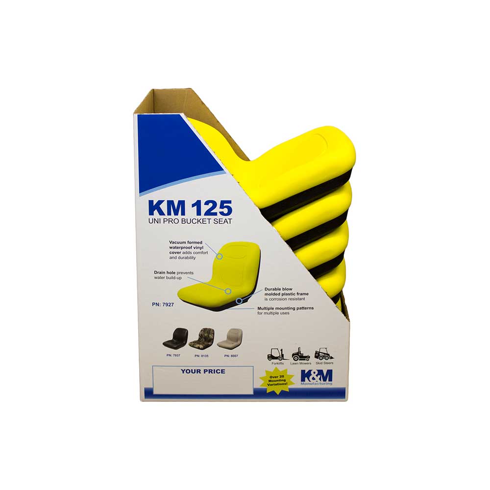 Uni Pro 125 Bucket Seat Display Box | 1 Display Stand & 5 Yellow Vinyl Seats