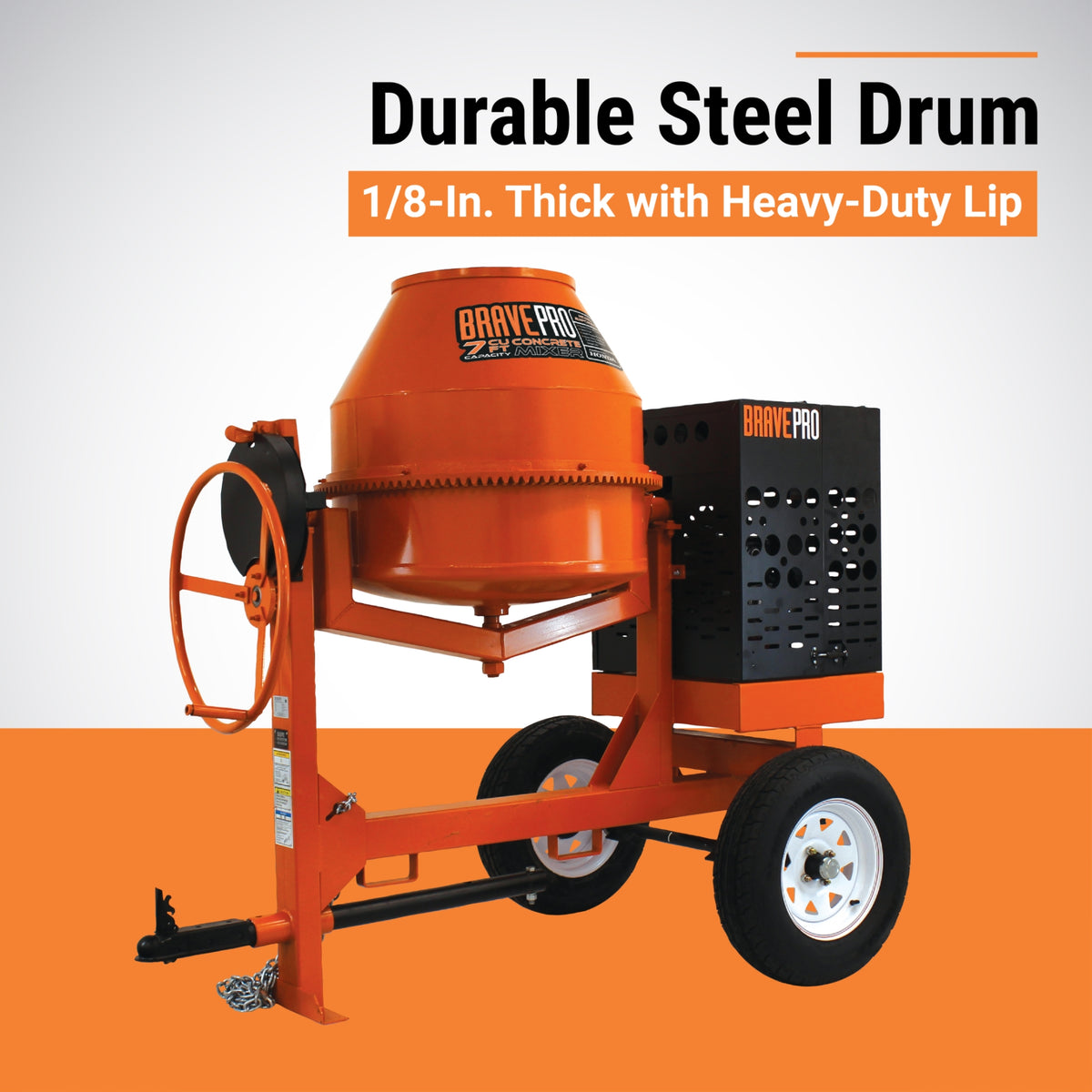 BravePro Concrete Mixer | 9 Cu. Ft. Steel Drum | Honda GX270